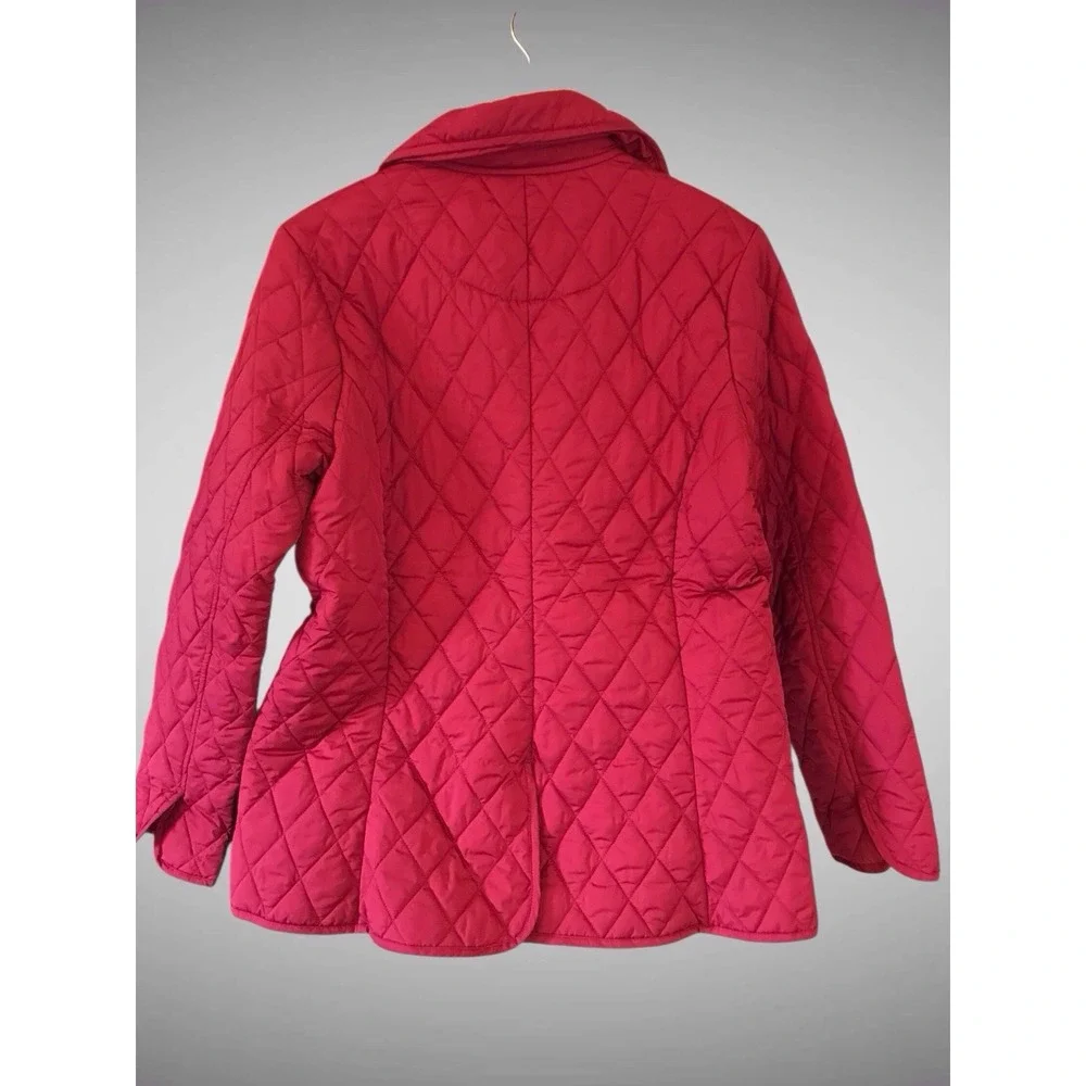 Lands End Women's Sz M 10-12 Red Quilted Puffer Full Zip Christmas  Jacket‎ Coat